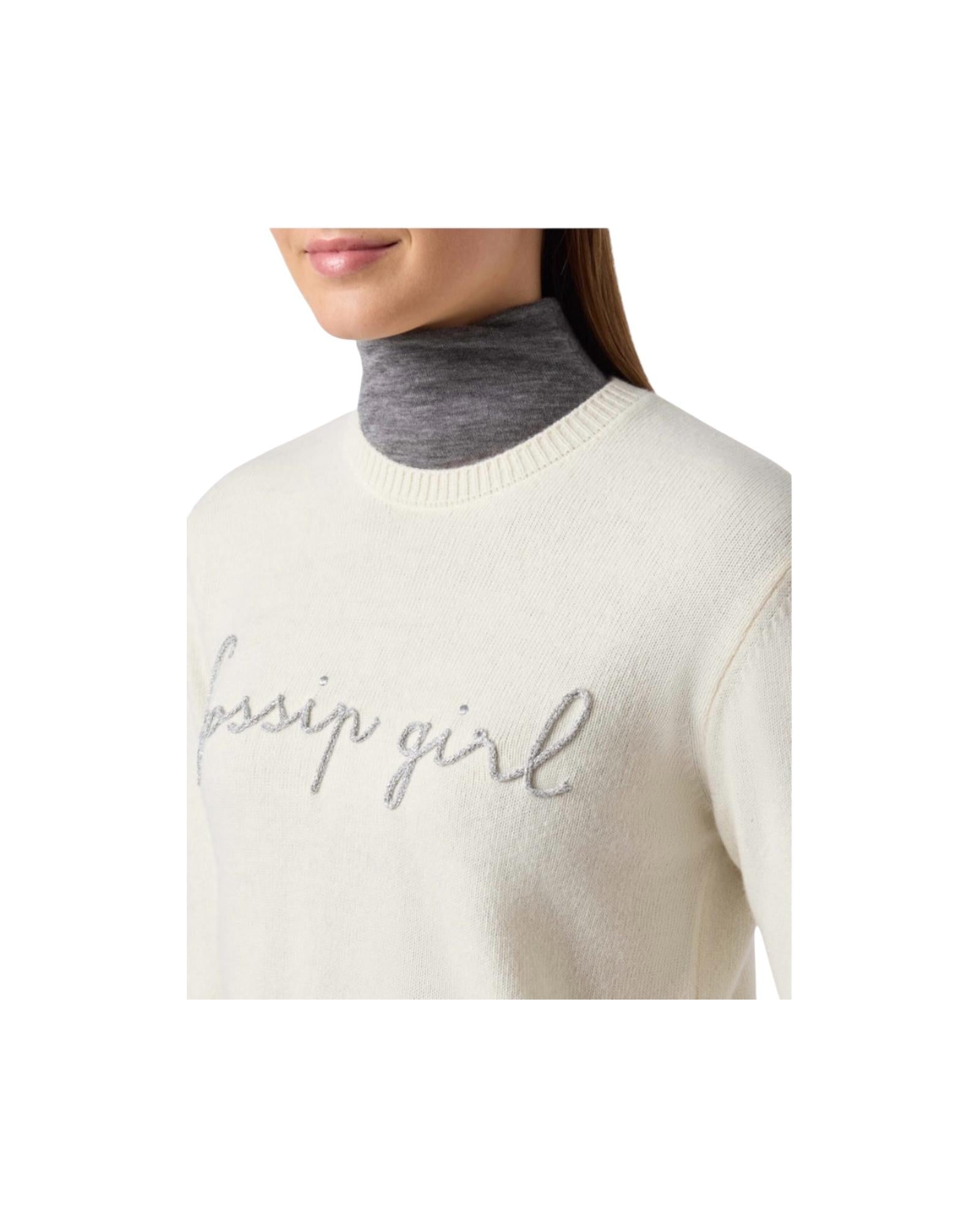 Maglione in misto cashmere con ricamo lurex Gossip girl Panna QUE0010 03954I MC2 SAINT BARTH 