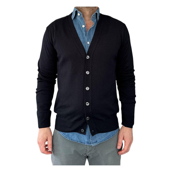 Cardigan scollo a V tinta unita navy 00122599M 491 MONTECHIARO 