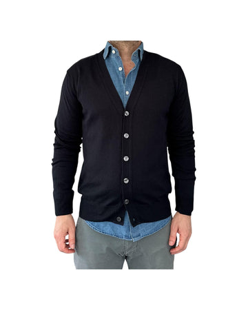 Cardigan scollo a V tinta unita navy 00122599M 491 MONTECHIARO 