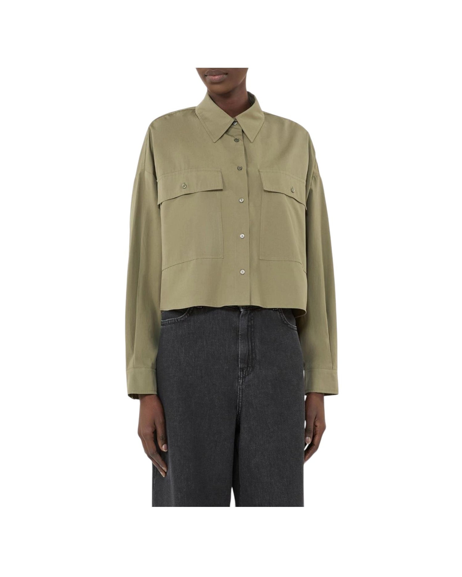Camicia asimmetrica in cotone lavato Verde BRUNO 011 MAX MARA WEEKEND 