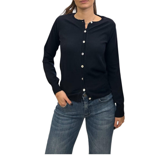 Cardigan girocollo in lana merino Blu CARDIGAN GIROCOLLO BLU AlEXANDRE STONE 