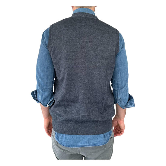Gilet scollo a V tinta unita blu melange 00122549M 442 MONTECHIARO 