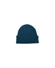 Cappello in cashmere a costine Petrolio