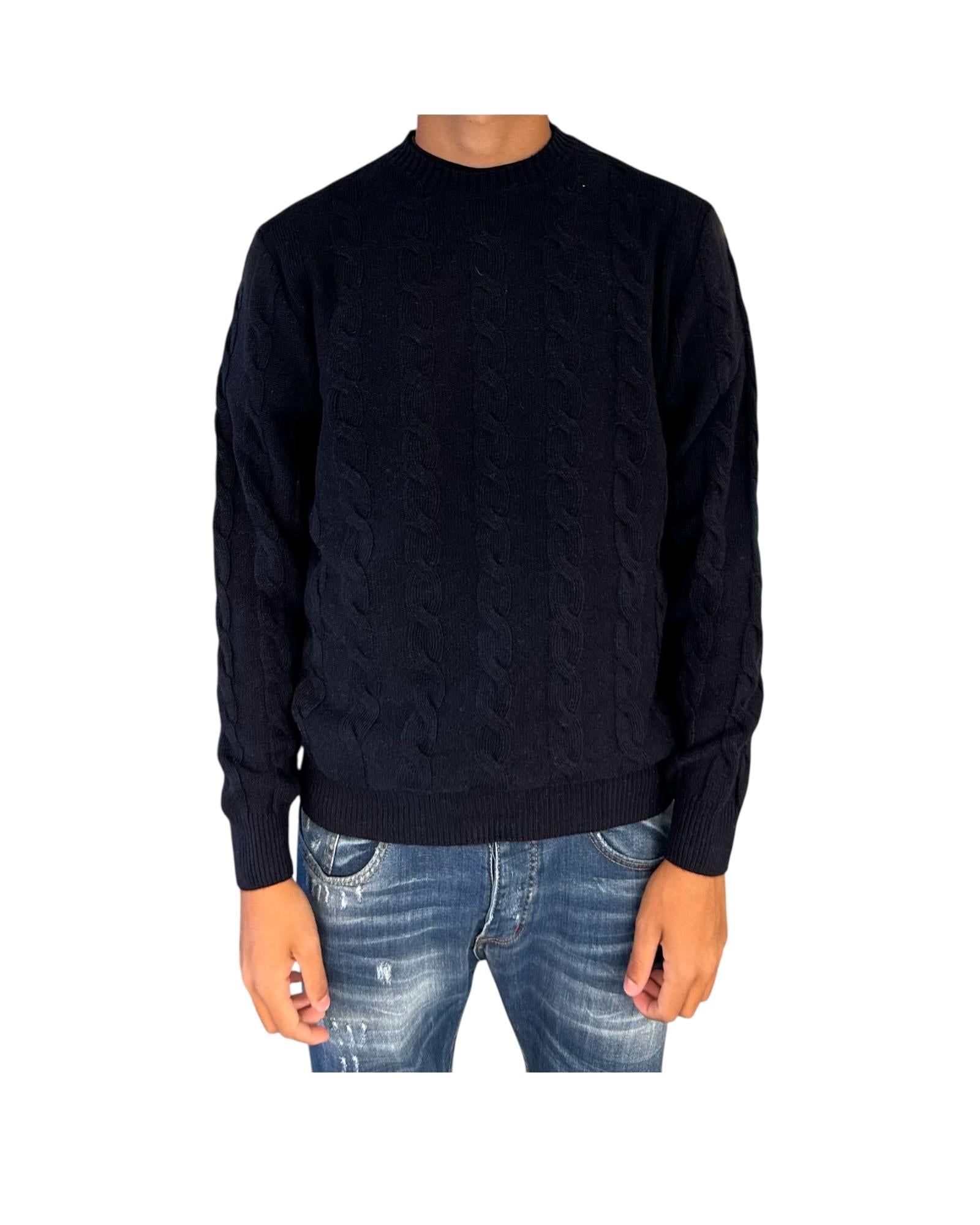 Maglione girocollo in lana merinos Blu M010439 151 BLU CASHMERE 
