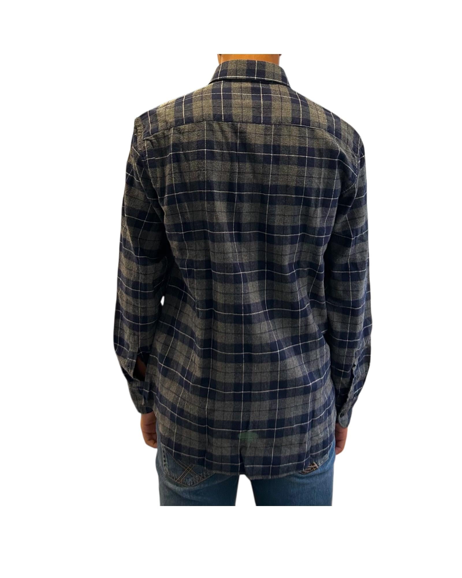 Camicia uomo in flanella Check blu e grigio B4458 UNICO BASTONCINO