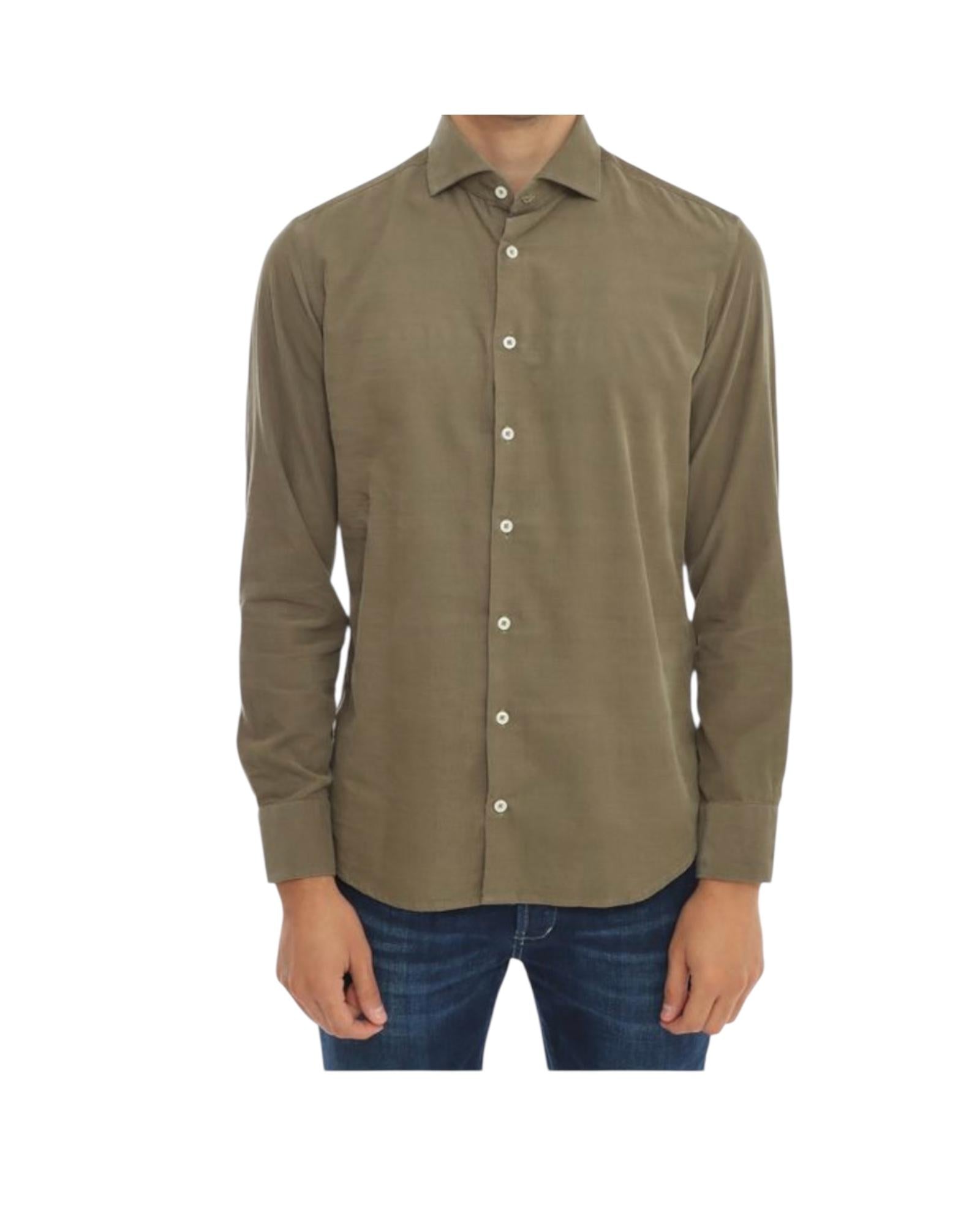 Camicia uomo velluto mille righe Verde B1683 5 BASTONCINO 