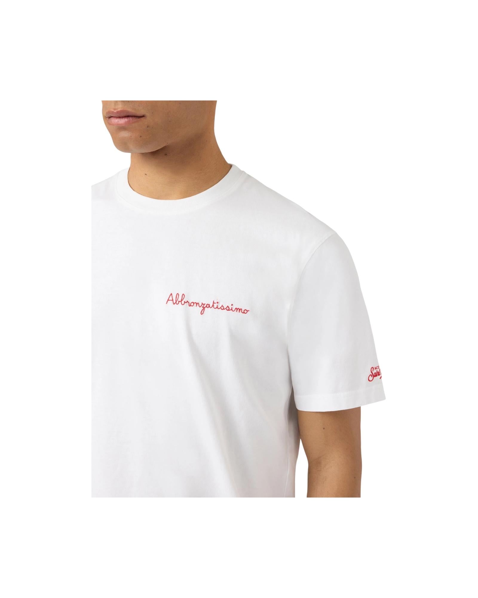 T-shirt Portofino bianca con ricamo Abbronzatissimo POT0001 04532L MC2 SAINT BARTH 
