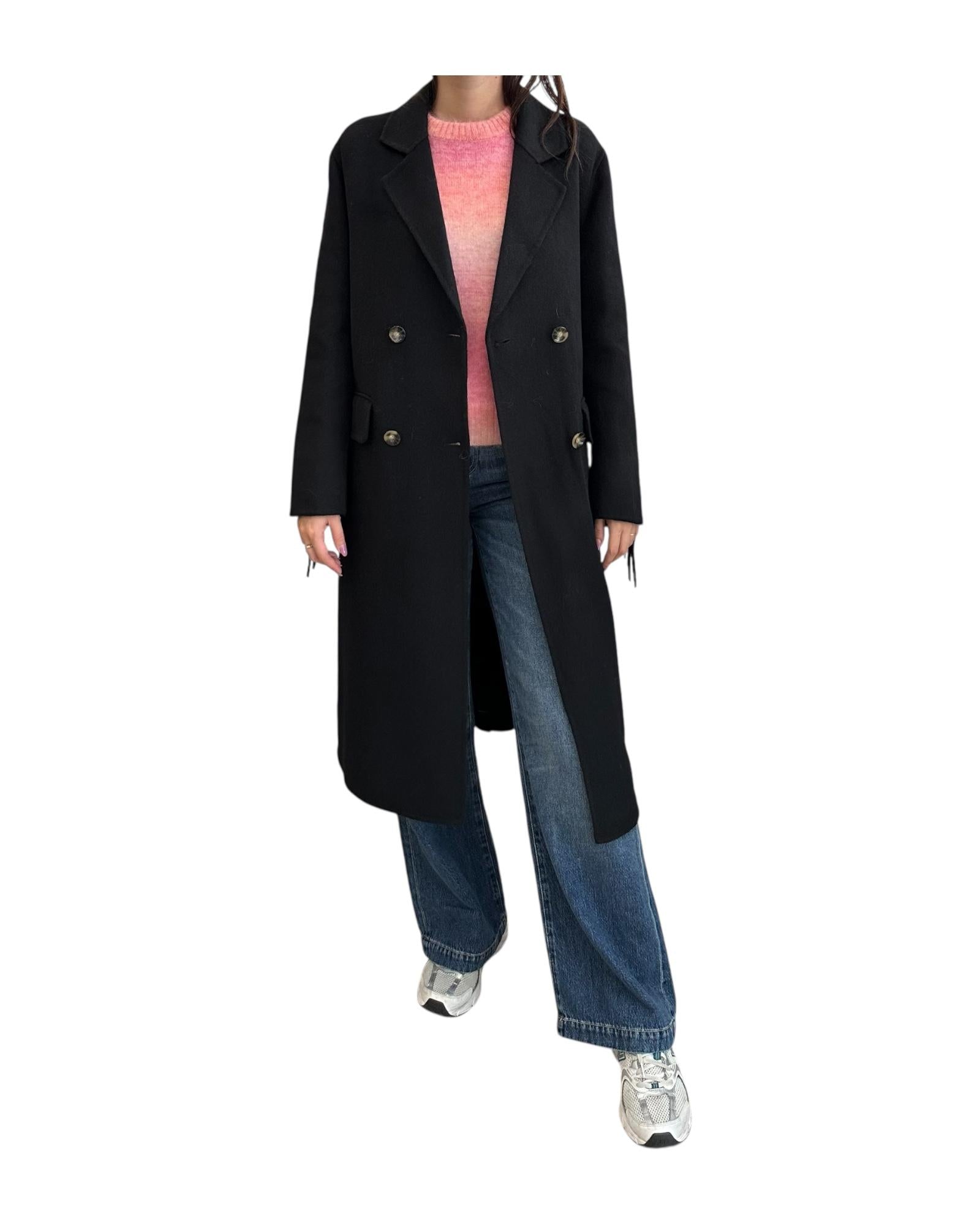 Cappotto doppio petto con frange Nero SI306 0014 Since're Paris 