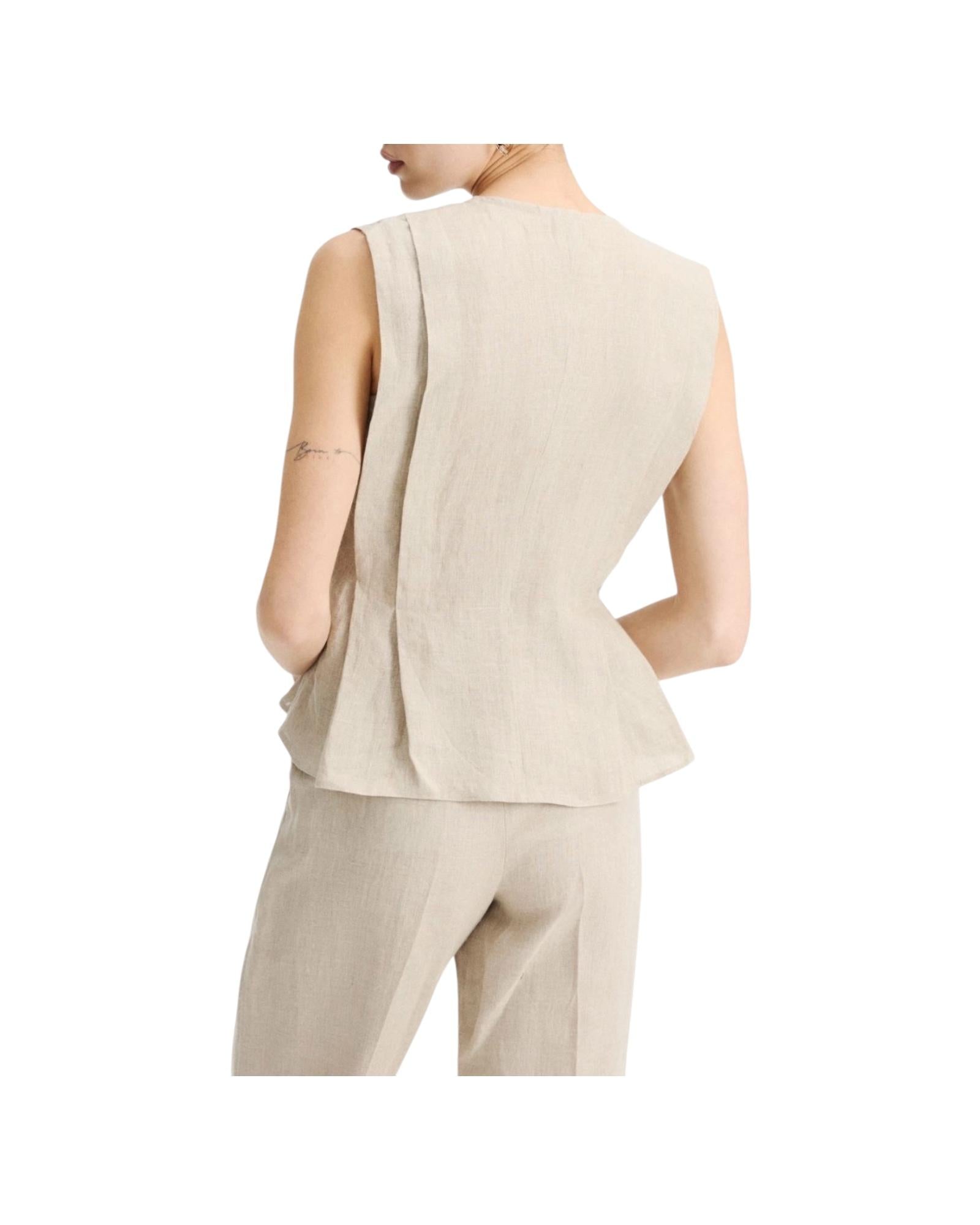 Top smanicato in tela di lino Beige VALLO 001 MARELLA