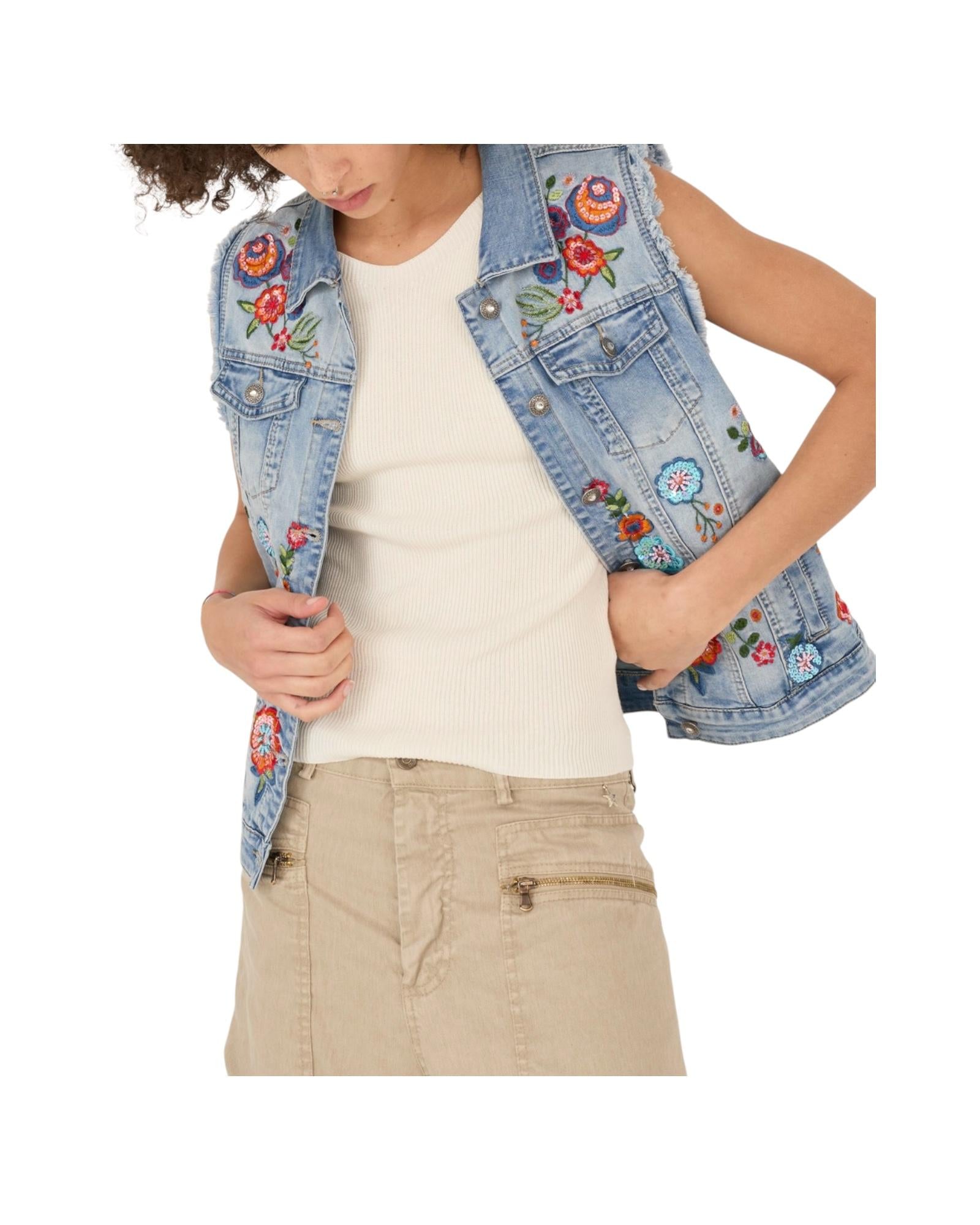 Gilet con ricami Denim D39V1346 DENIM SOUVENIR 