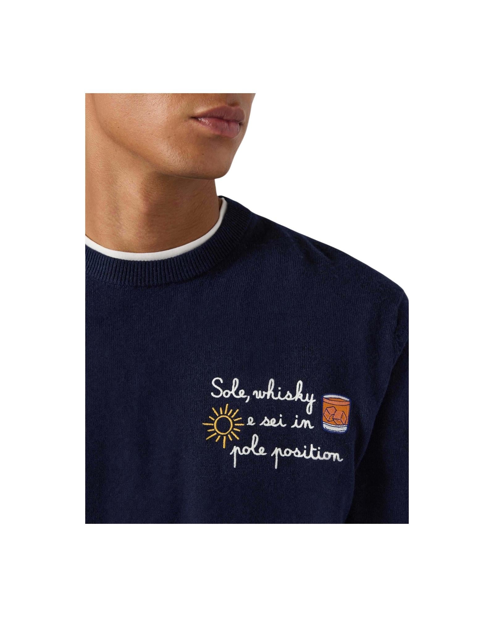 Maglione girocollo con ricamo Sole, wishy e sei in pole position Blu HER0024 03392I MC2 SAINT BARTH 