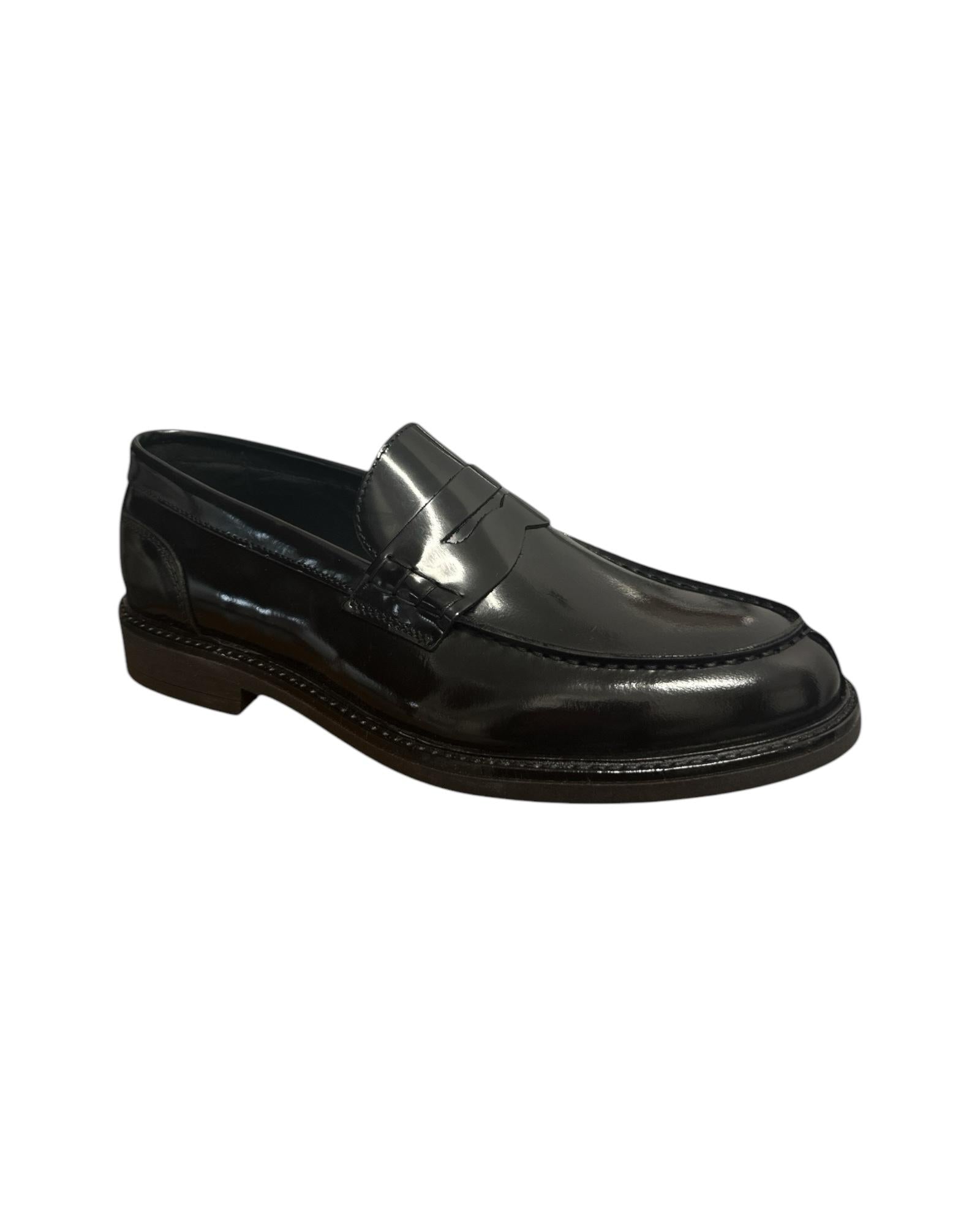 Mocassino Uomo in pelle Nero 100 ABRASIVATO NERO Antico calzaturificio artigiano 