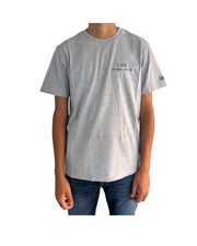T-Shirt in cotone grigio con ricamo Il bere trionferà sul male
