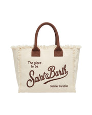 Borsa Vanity in canvas Panna e marrone