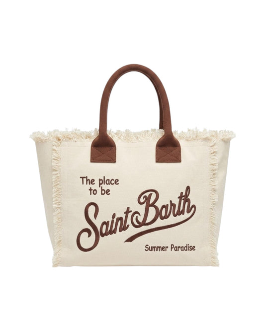 Borsa Vanity in canvas Panna e marrone VANI001 01818L MC2 SAINT BARTH 