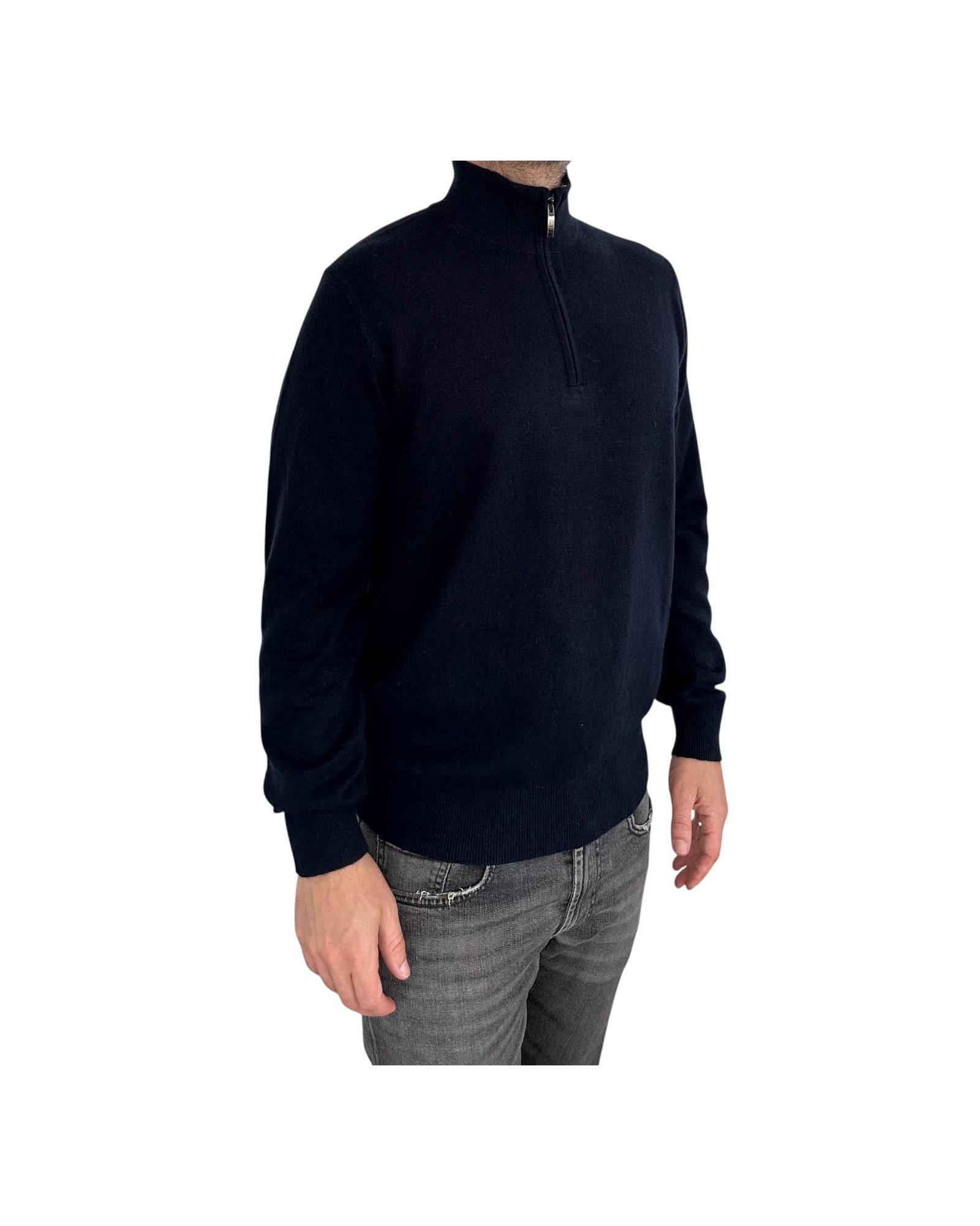 Lupetto con zip in lana e cashmere Blu navy 87005 235 CAVALIERI MILANO