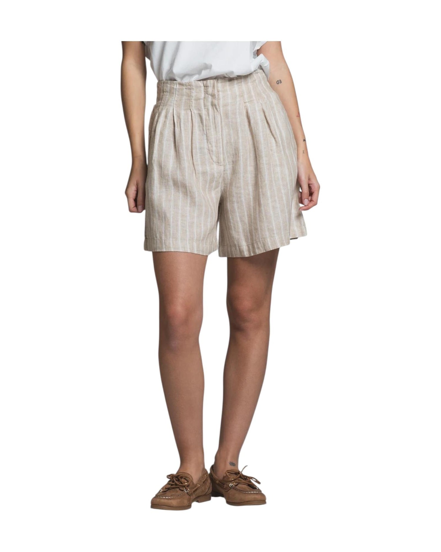 Short in lino a righe Beige MAYA LNSC93 IMPURE 