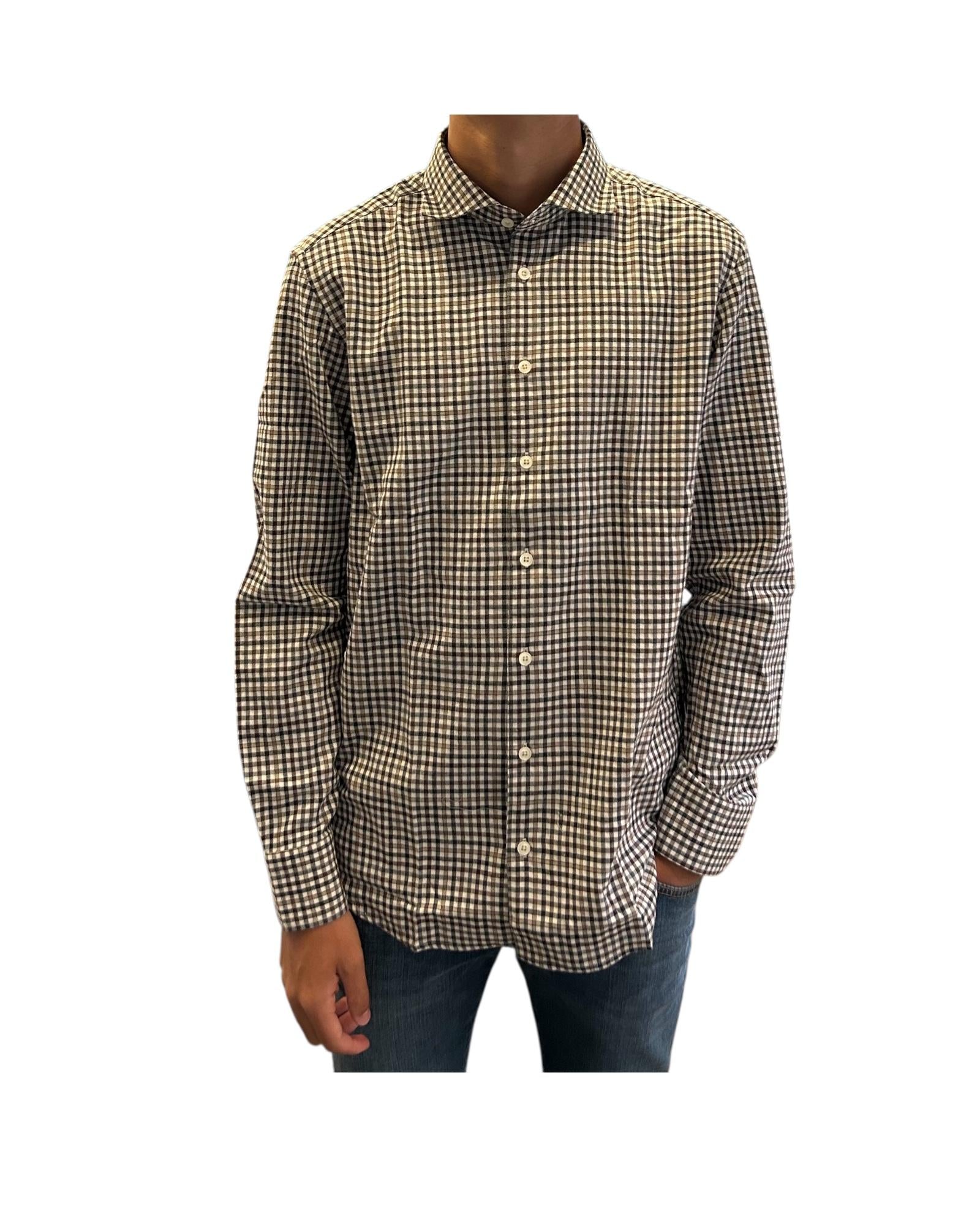 Camicia uomo in leggera flanella Check blu B4423 UNICO BASTONCINO 