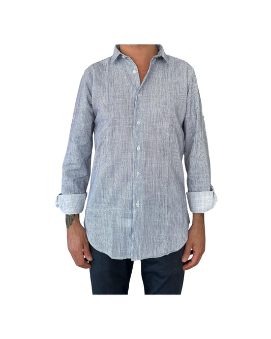 Camicia Uomo misto lino righe bianco blu CAMICIE COTONE LINO RIGHE BIANCO BLU RE.VI.VAL 