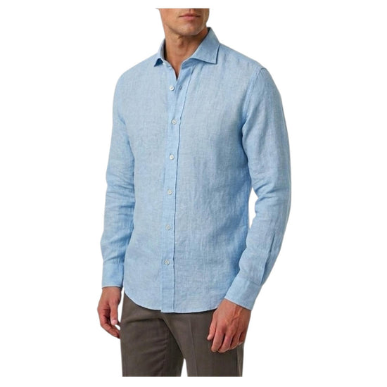 Camicia Uomo in lino Celeste B4718 12 BASTONCINO 