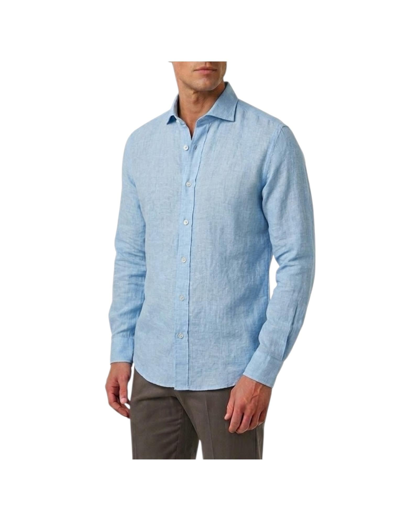Camicia Uomo in lino Celeste B4718 12 BASTONCINO 