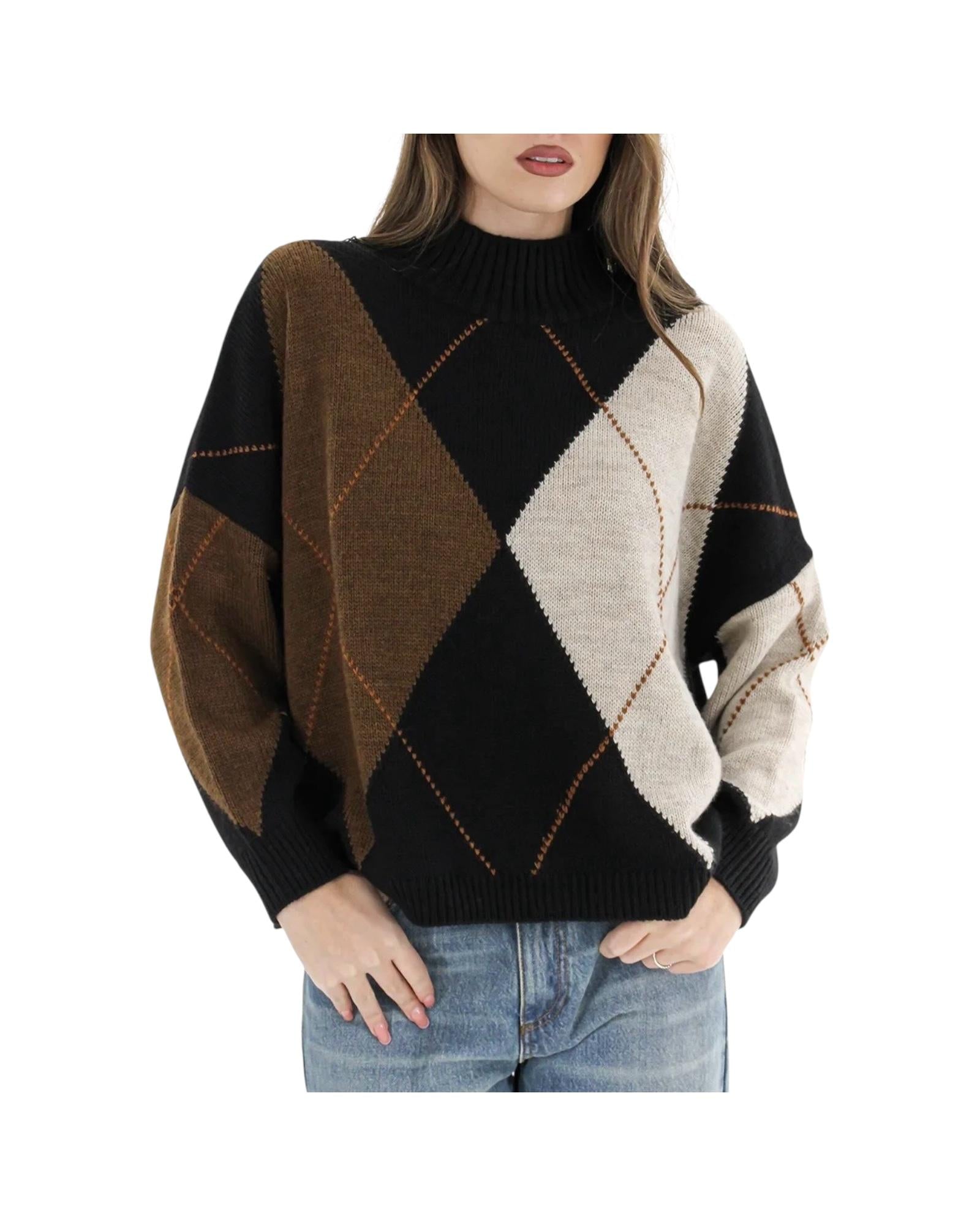 Maglia lupetto rombi Nero e Marrone F01E0886 NERO E MARRONE Philia loft 