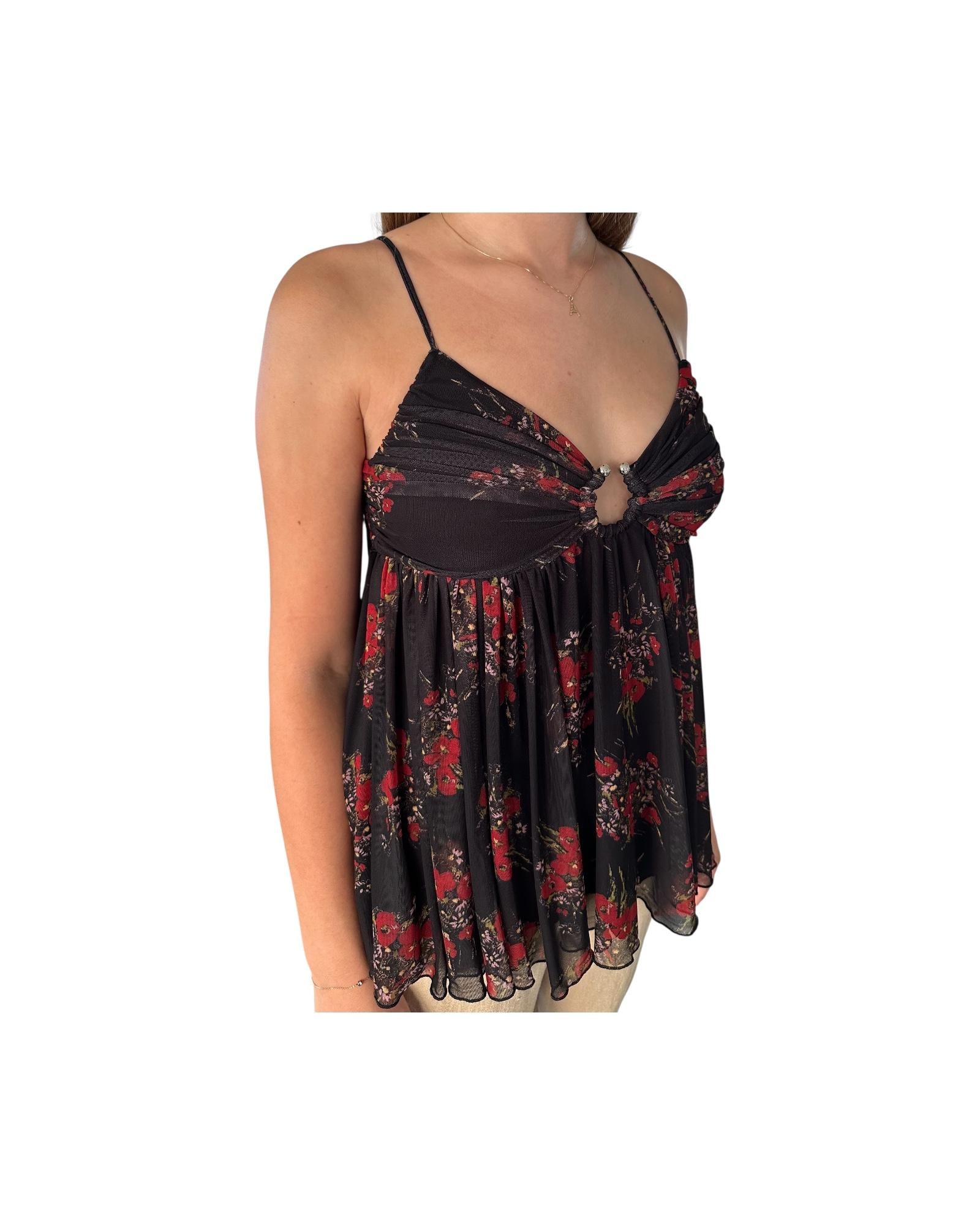 Top con fantasia floreale Nero