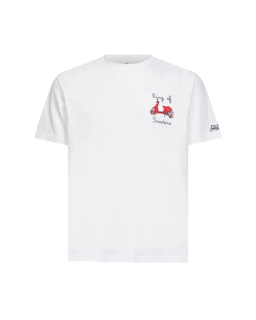 T-Shirt bianca con ricamo King of scooters POT0001 04328L MC2 SAINT BARTH 