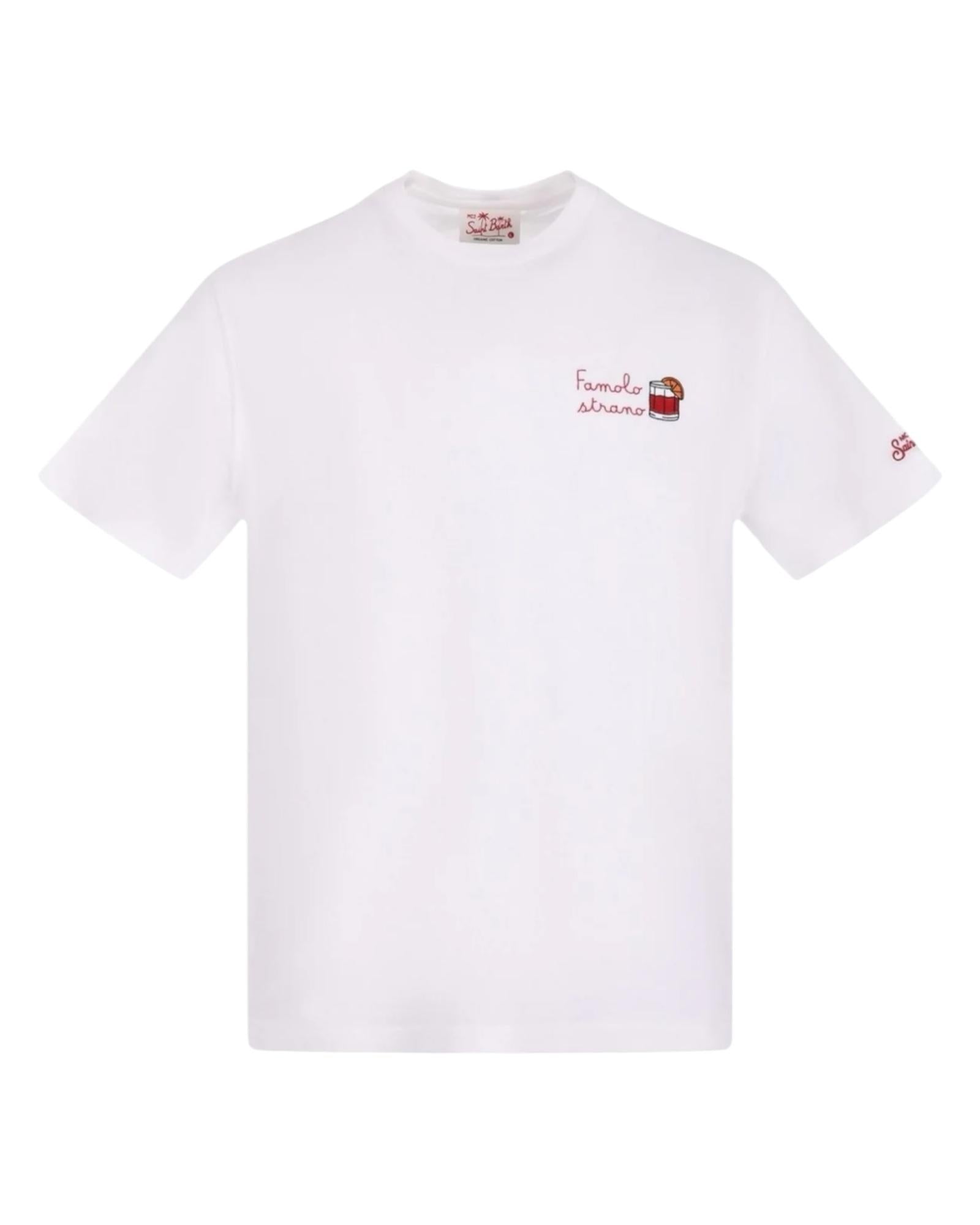 T-shirt di cotone con ricamo Famolo strano POT0001 05268H MC2 SAINT BARTH 