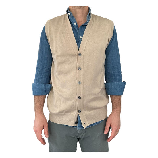 Gilet scollo a V tinta unita beige 00122549M 321 MONTECHIARO 