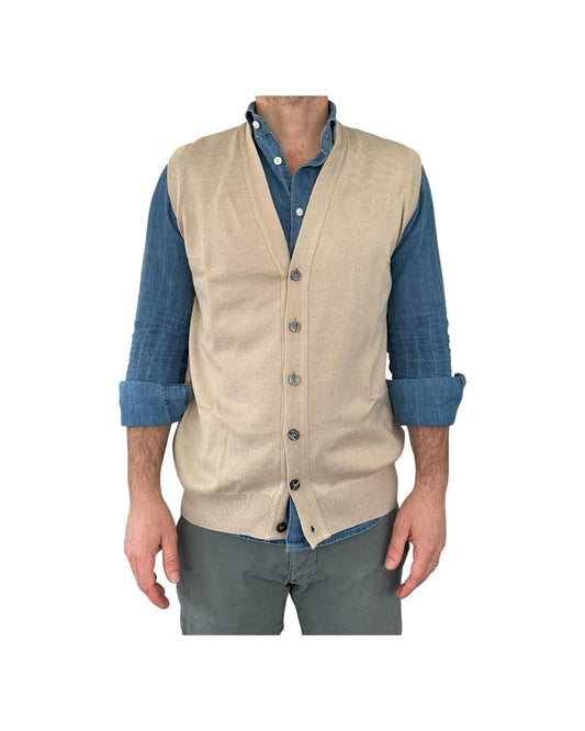 Gilet scollo a V tinta unita beige 00122549M 321 MONTECHIARO 