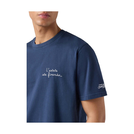 T-shirt Portofino blu con ricamo L'estate Sta Finendo POT0001 04535L MC2 SAINT BARTH 