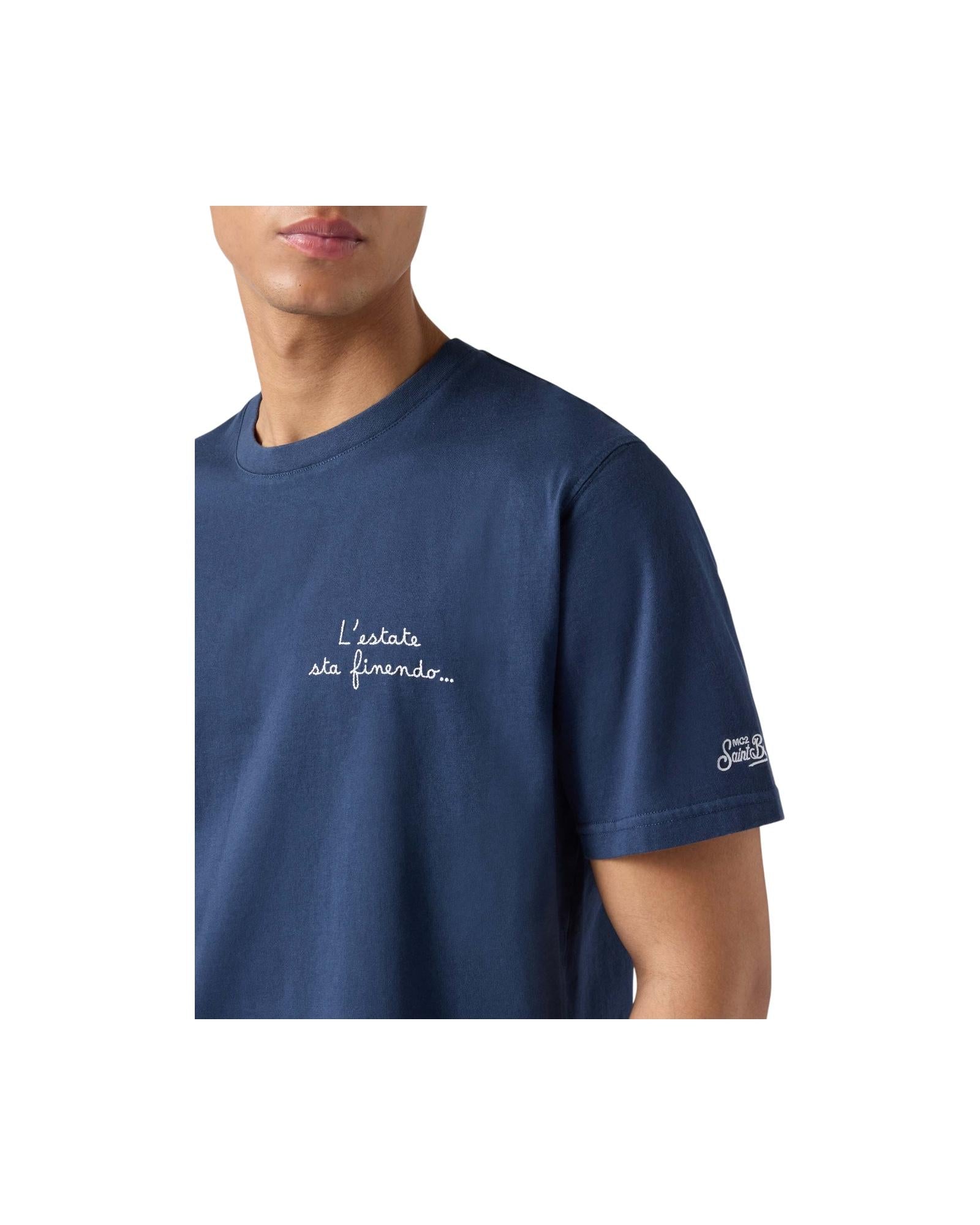 T-shirt Portofino blu con ricamo L'estate Sta Finendo POT0001 04535L MC2 SAINT BARTH 