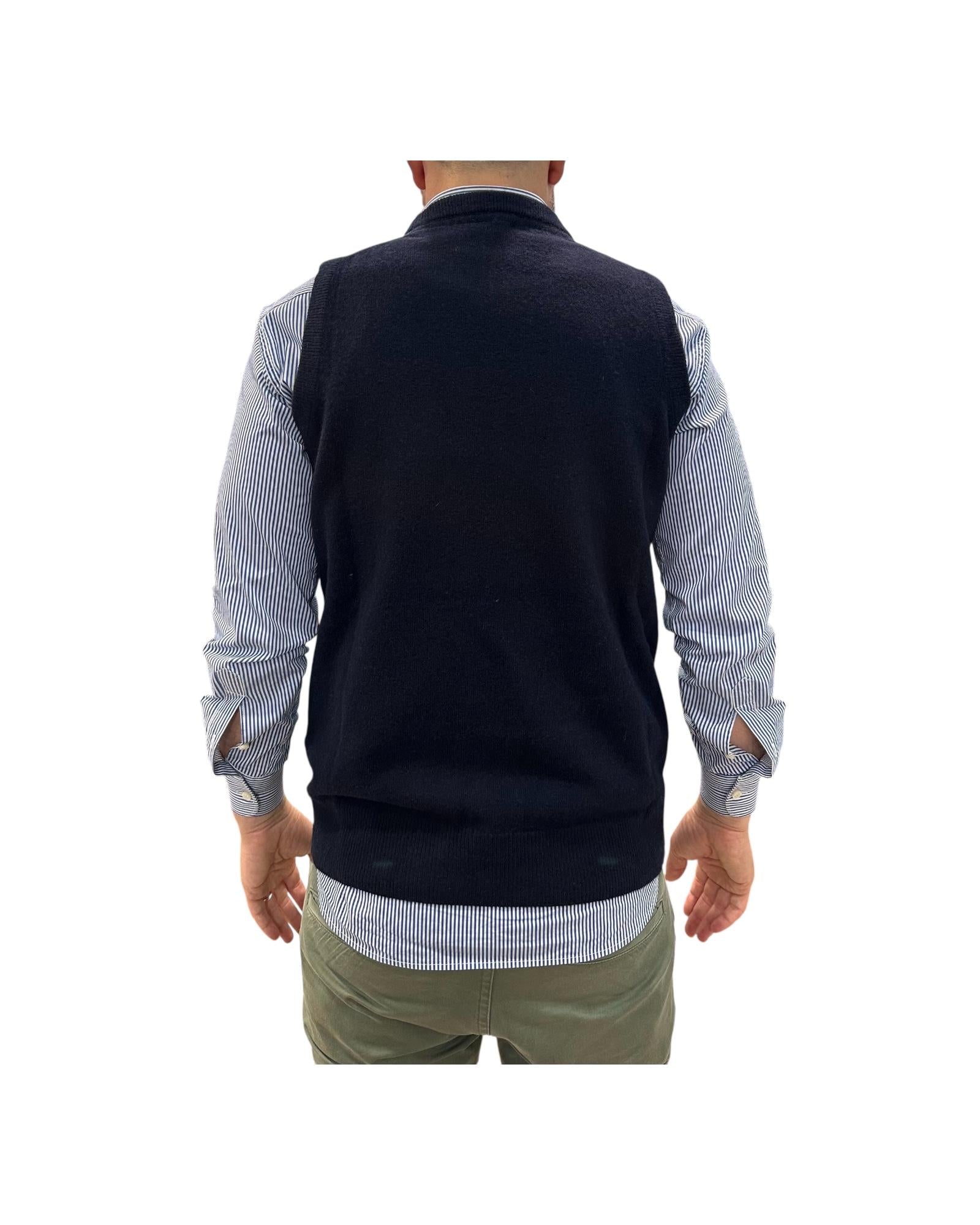 Gilet girocollo in lana Blu 15060 108 RETOIS
