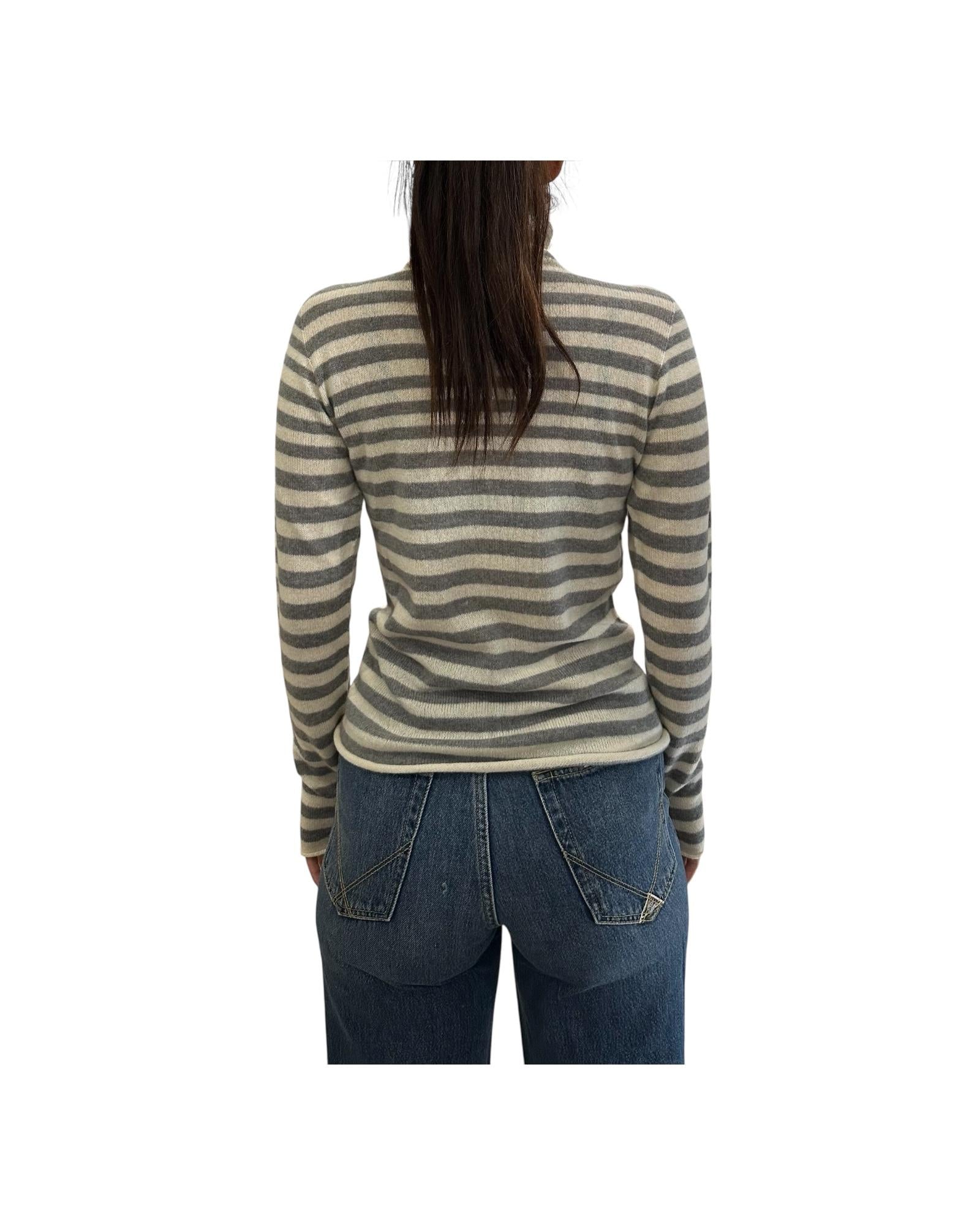 Maglia dolcevita in cashmere righe Latte-grigio 85891 500 RETOIS 