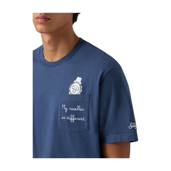 T-shirt in cotone Blu con ricamo My reseller is different CONR0001 02981I MC2 SAINT BARTH 