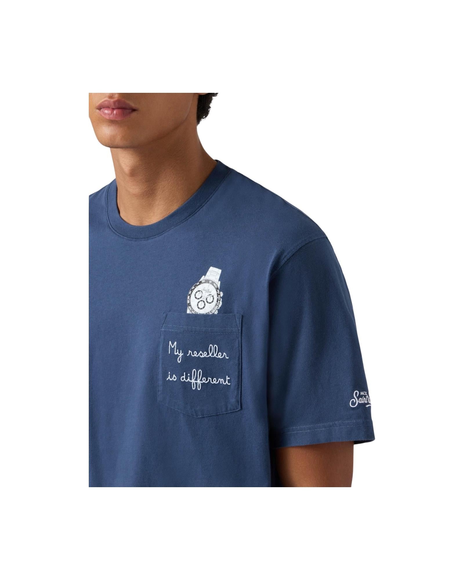 T-shirt in cotone Blu con ricamo My reseller is different CONR0001 02981I MC2 SAINT BARTH 