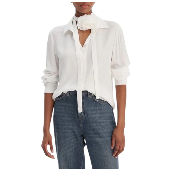 Camicia in misto seta con fusciacca a fiore Bianco CALCA 001 MARELLA 