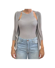 Maglia senza colletto con maiche a 3/4, grigio perla.Slim fit