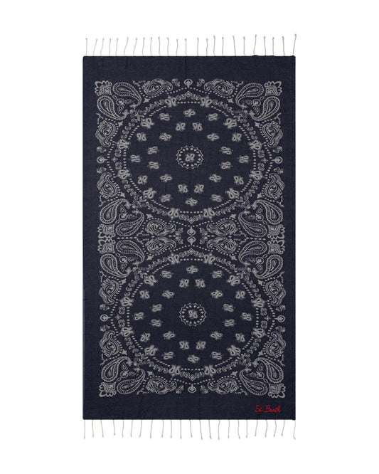 Telo mare in cotone jacquard con fantasia Bandana Blu navy FOUT009 02707L MC2 SAINT BARTH 