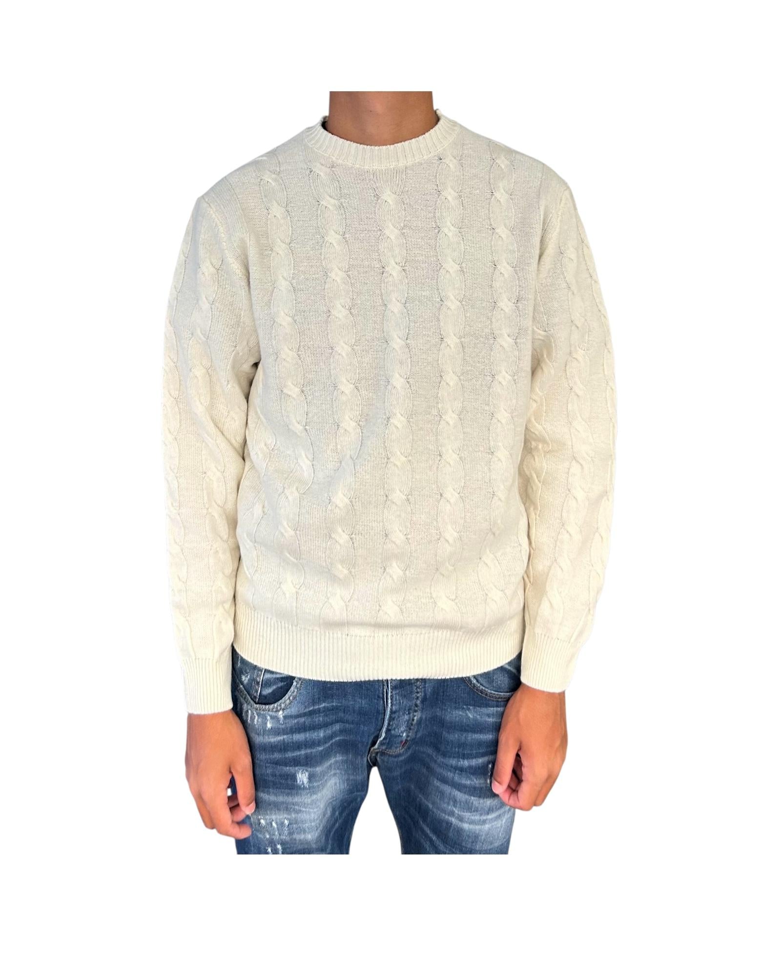 Maglione girocollo in lana merinos Panna M010439 101 BLU CASHMERE 