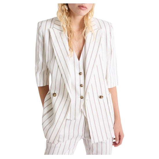 Blazer dritto in lino righe panna e marrone GONDOLA 001 MARELLA 