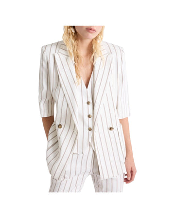 Blazer dritto in lino righe panna e marrone GONDOLA 001 MARELLA 