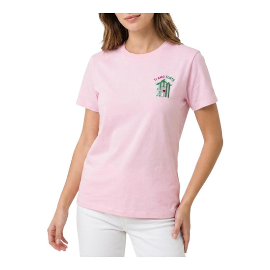 T-shirt in cotone con ricamo Ti amo forte e strass EMI0001 03704L MC2 SAINT BARTH 