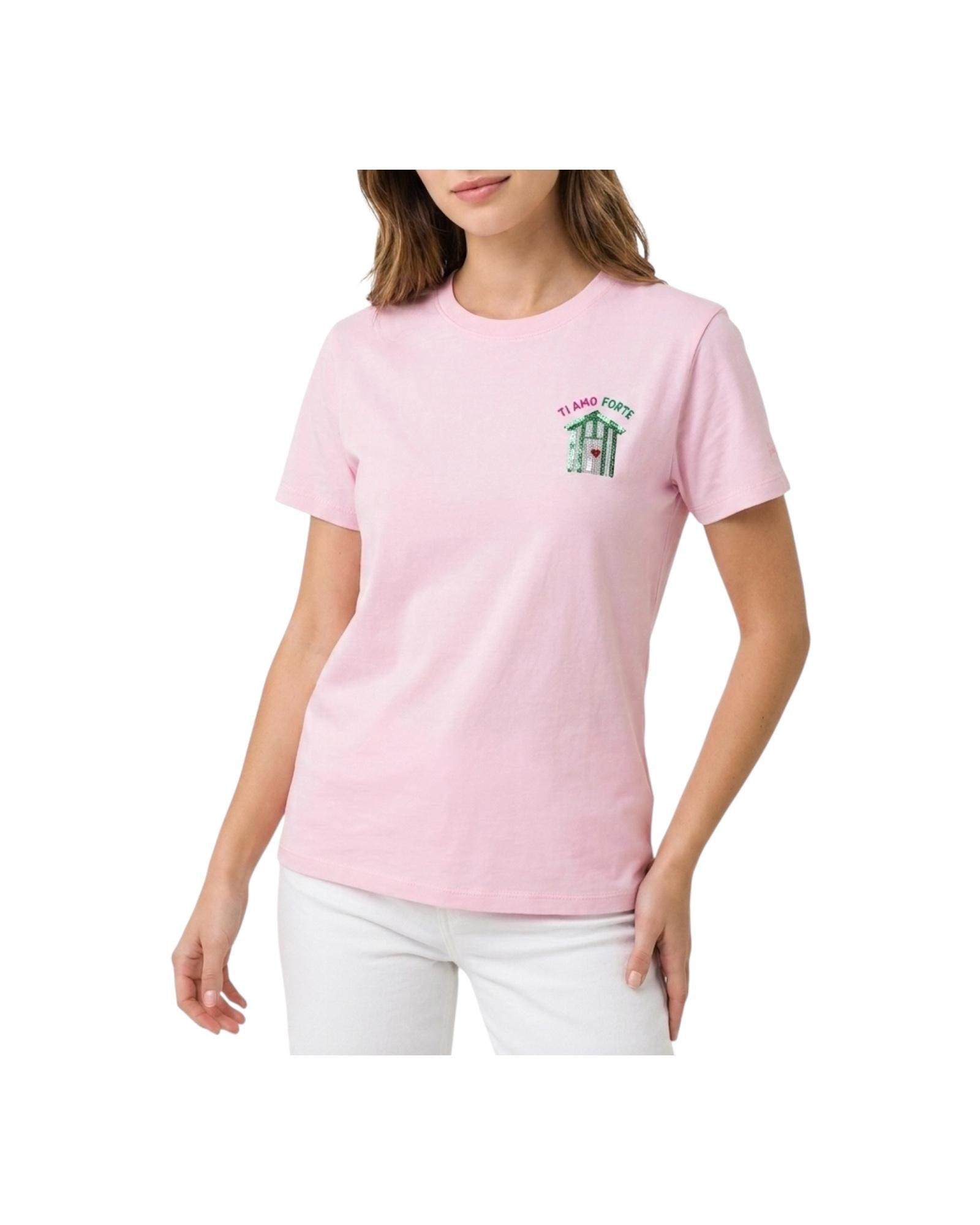 T-shirt in cotone con ricamo Ti amo forte e strass EMI0001 03704L MC2 SAINT BARTH 