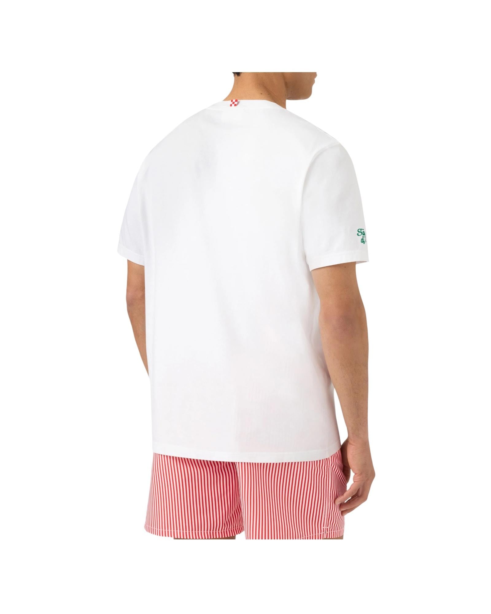 T-shirt Portofino bianca con ricamo Pizza Fredda Birra Calda POT0001 04542L MC2 SAINT BARTH 