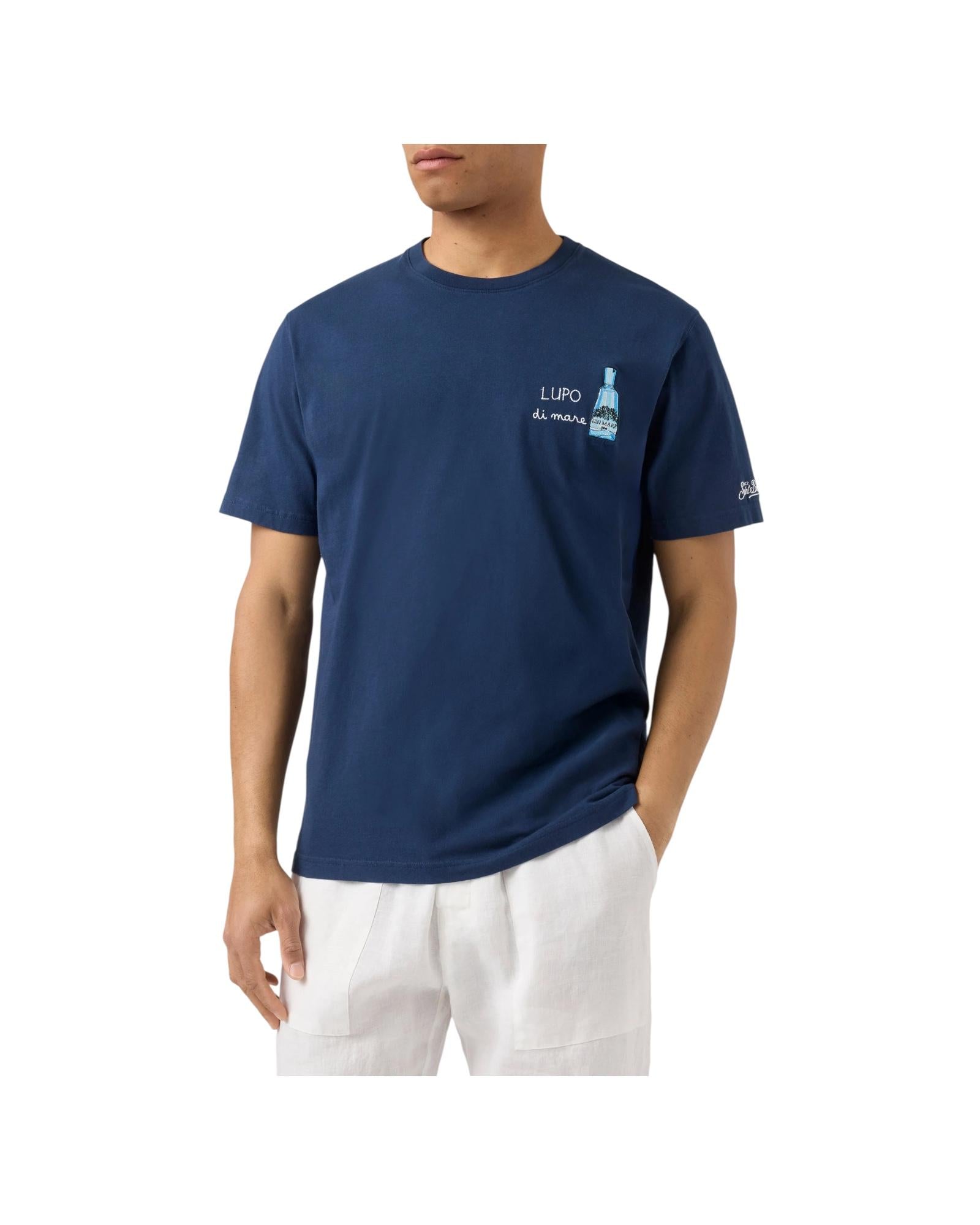 T-shirt Portofino blu con ricamo Lupo Di Mare POT0001 04458L MC2 SAINT BARTH 