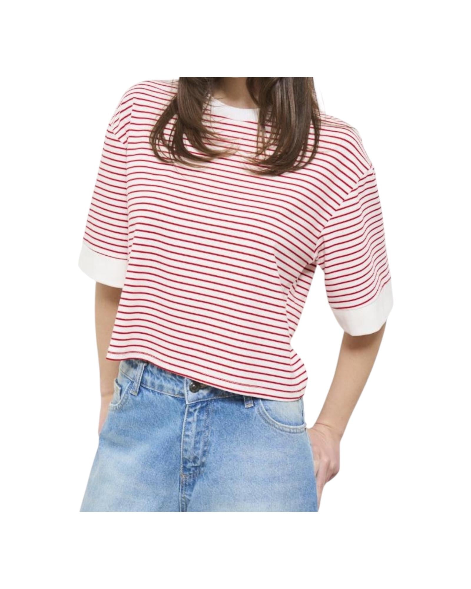 T-Shirt rigata Bianco Rosso TJA N016 003 haveone 