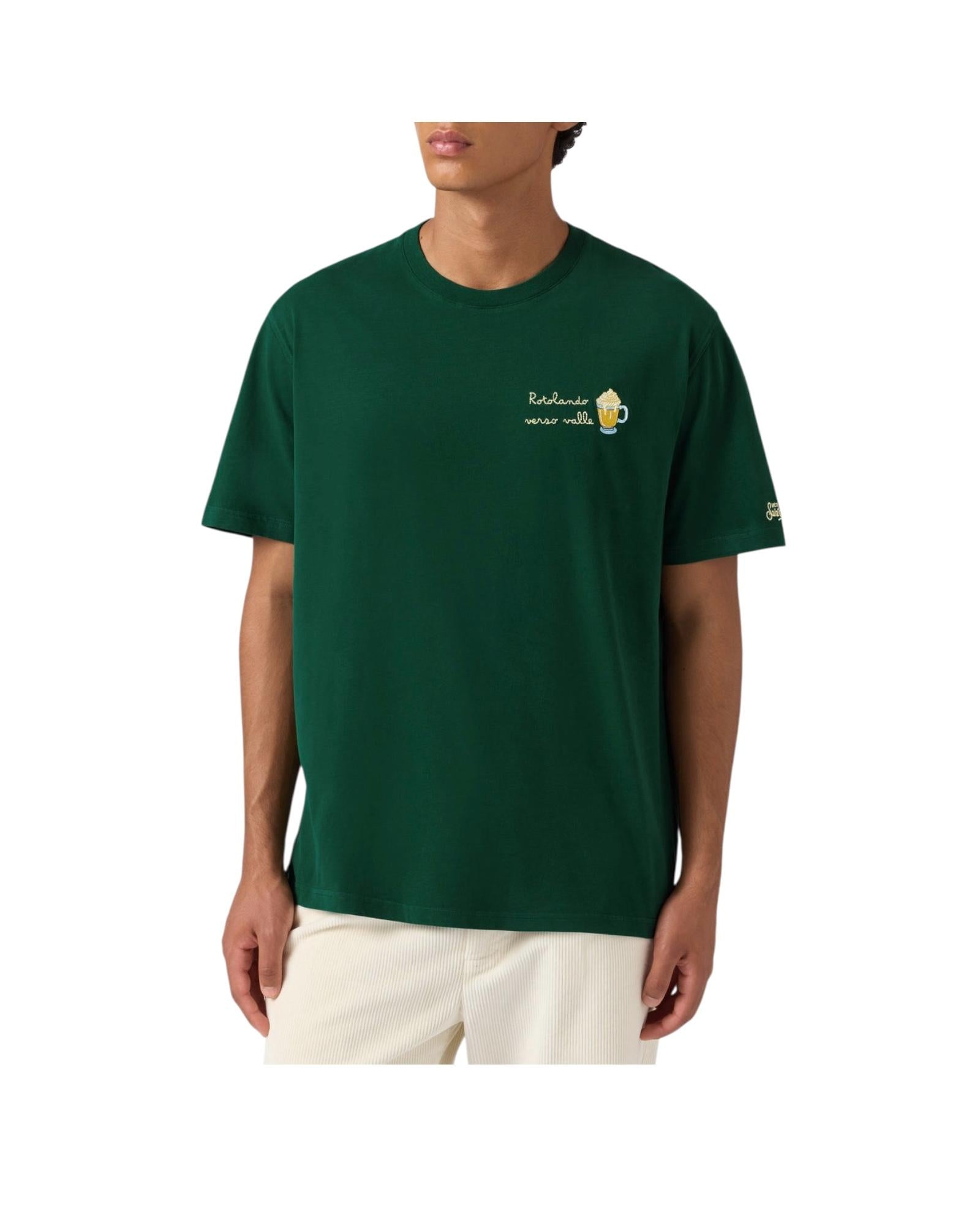 T-shirt in cotone verde con ricamo Rotolando verso valle ARN0004 03256I MC2 SAINT BARTH 