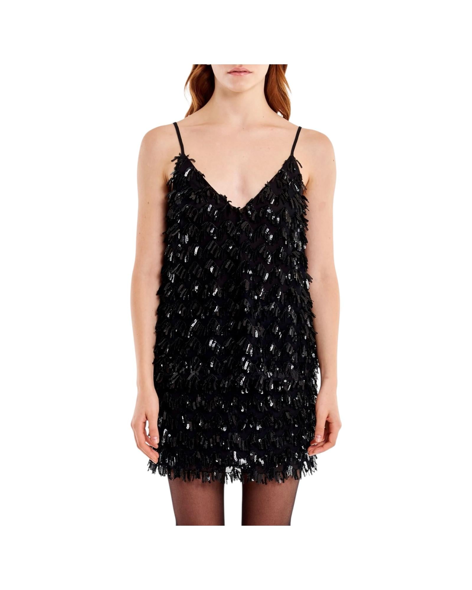 Canotta Tulle e Paillettes Nero TF0475 NERO VICOLO 